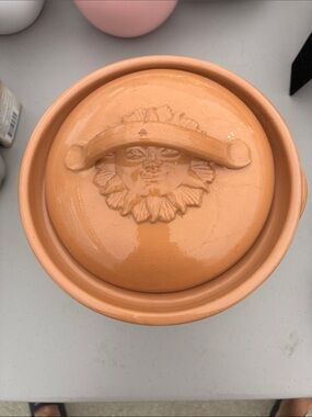 Pier 1 Terracotta Sun Face Ceramic Lidded Pot